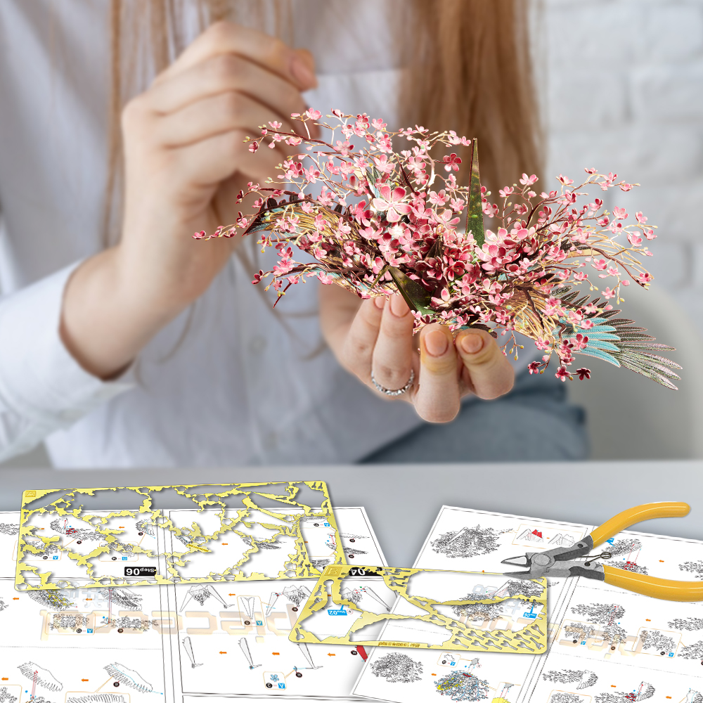 Piececool 3D Metal Puzzle Model Building Kits Feach Blossm Crane DIY Jigsaw Toy Piececool 3D Metal Puzzle Model Building Kits Feach Blossm Crane DIY Jigsaw Toy