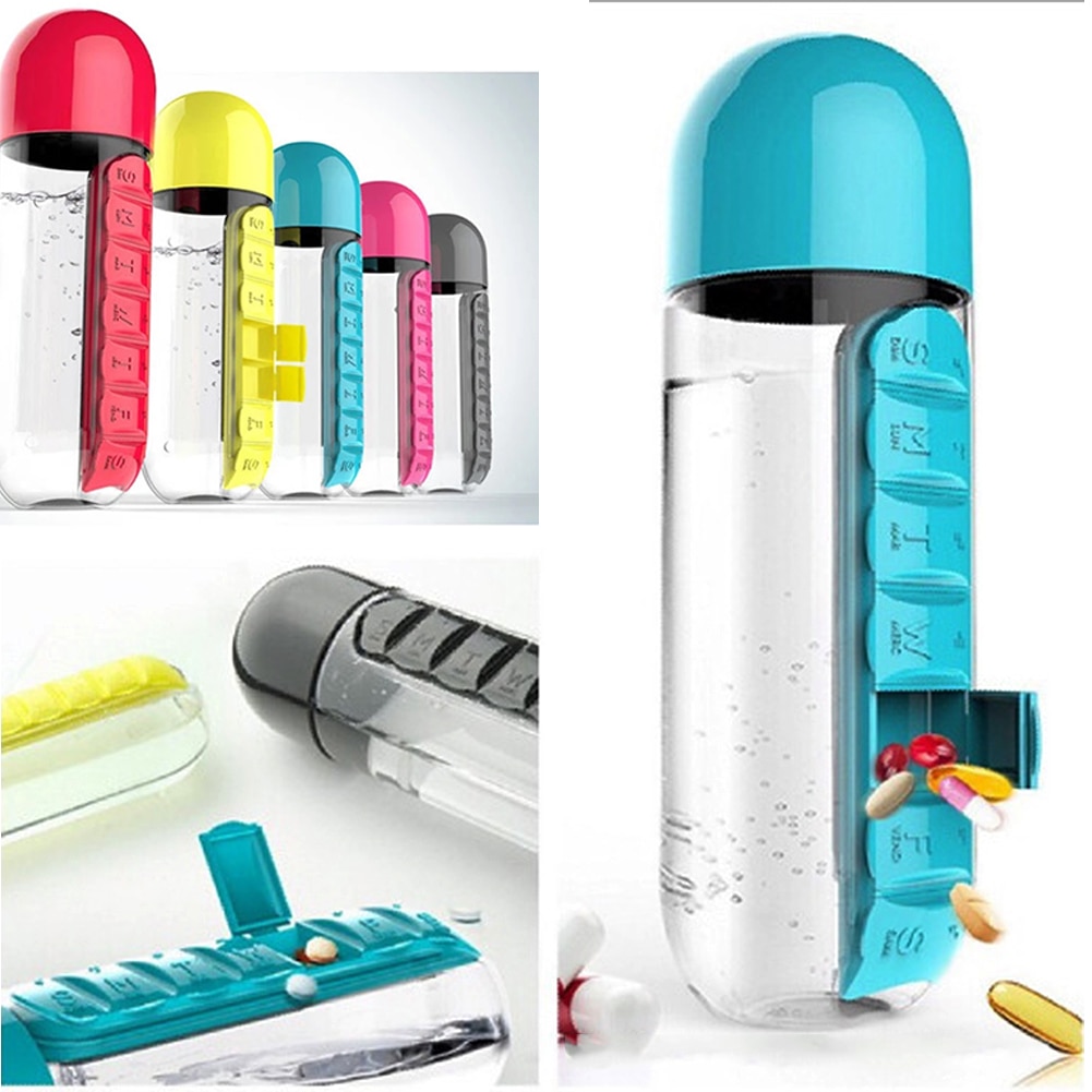 Pill Box Water Bottle Medicine Organizer