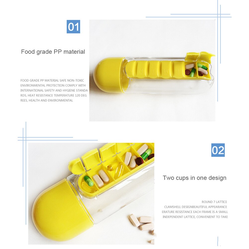 Pill Box Water Bottle Medicine Organizer Pill Box Water Bottle Medicine Organizer