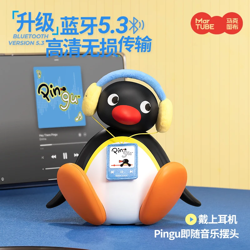 Pingu Listening To Music Shaking Head Speaker Portable Mini Bluetooth Speaker Desktop Decorative Birthday Kids Gift