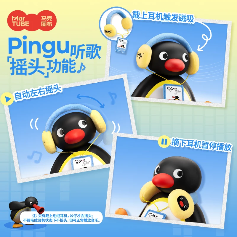 Pingu Listening To Music Shaking Head Speaker Portable Mini Bluetooth Speaker Desktop Decorative Birthday Kids Gift