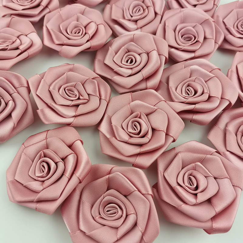 Pink Satin Ribbon Roses (30pcs)