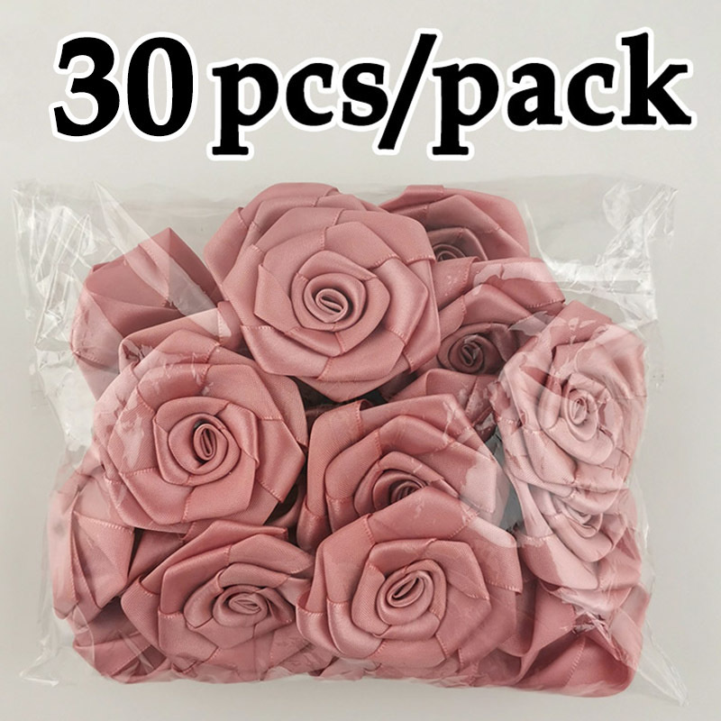 Pink Satin Ribbon Roses (30pcs) Pink Satin Ribbon Roses (30pcs)