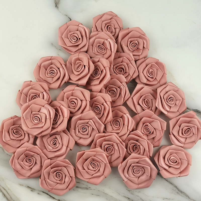 Pink Satin Ribbon Roses (30pcs) Pink Satin Ribbon Roses (30pcs)