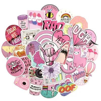 Pink Stickers Girly Cartoon Style (50pcs) Pink Stickers Girly Cartoon Style (50pcs)