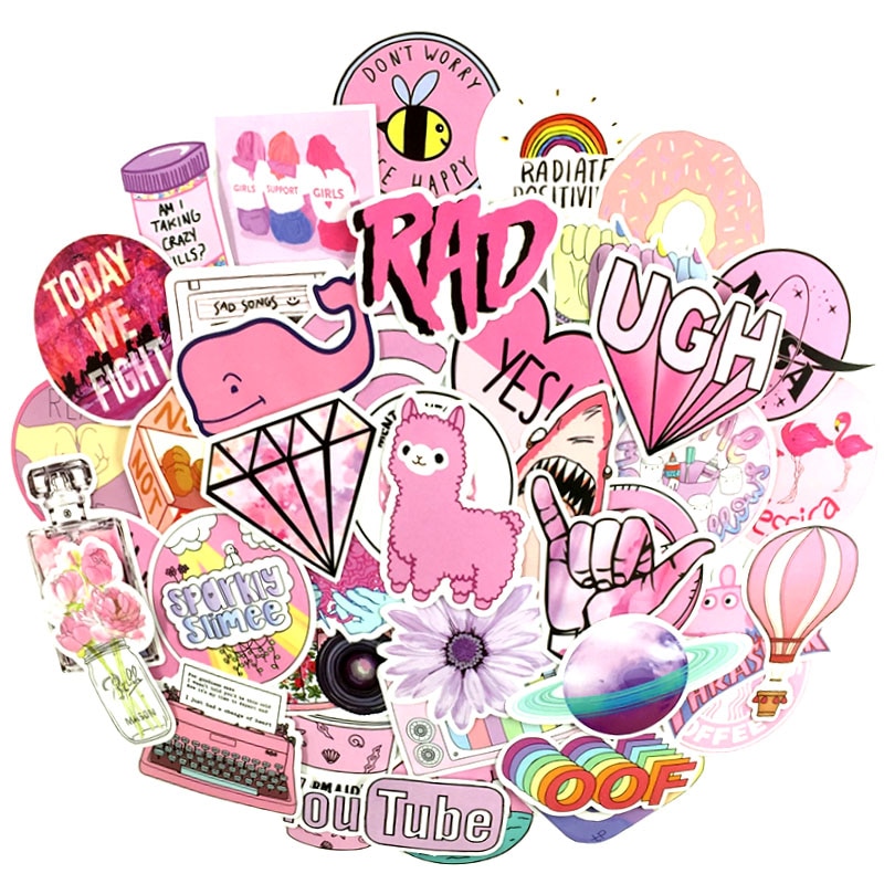 Pink Stickers Girly Cartoon Style (50pcs) Pink Stickers Girly Cartoon Style (50pcs)