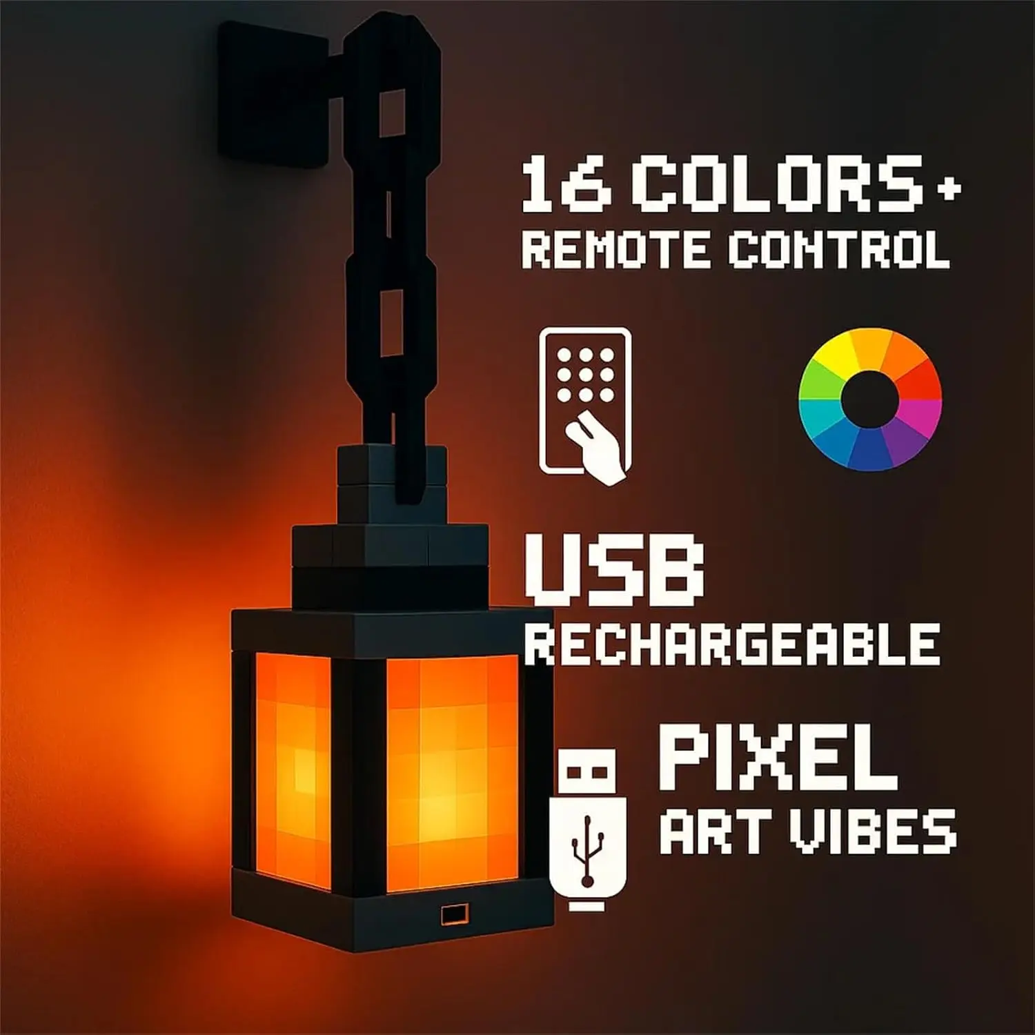 Pixel Style Night Light Portable Lantern Tabletop Ornament 16 Colors Lantern DIY Interior Decoration Festival