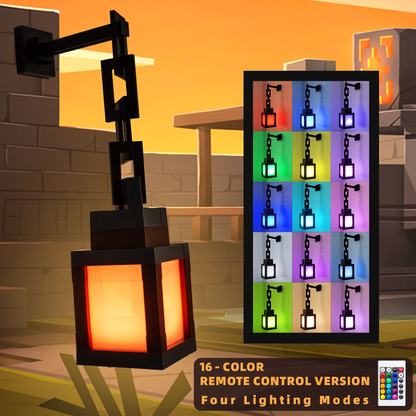 Pixel Style Night Light Portable Lantern Tabletop Ornament 16 Colors Lantern DIY Interior Decoration Festival