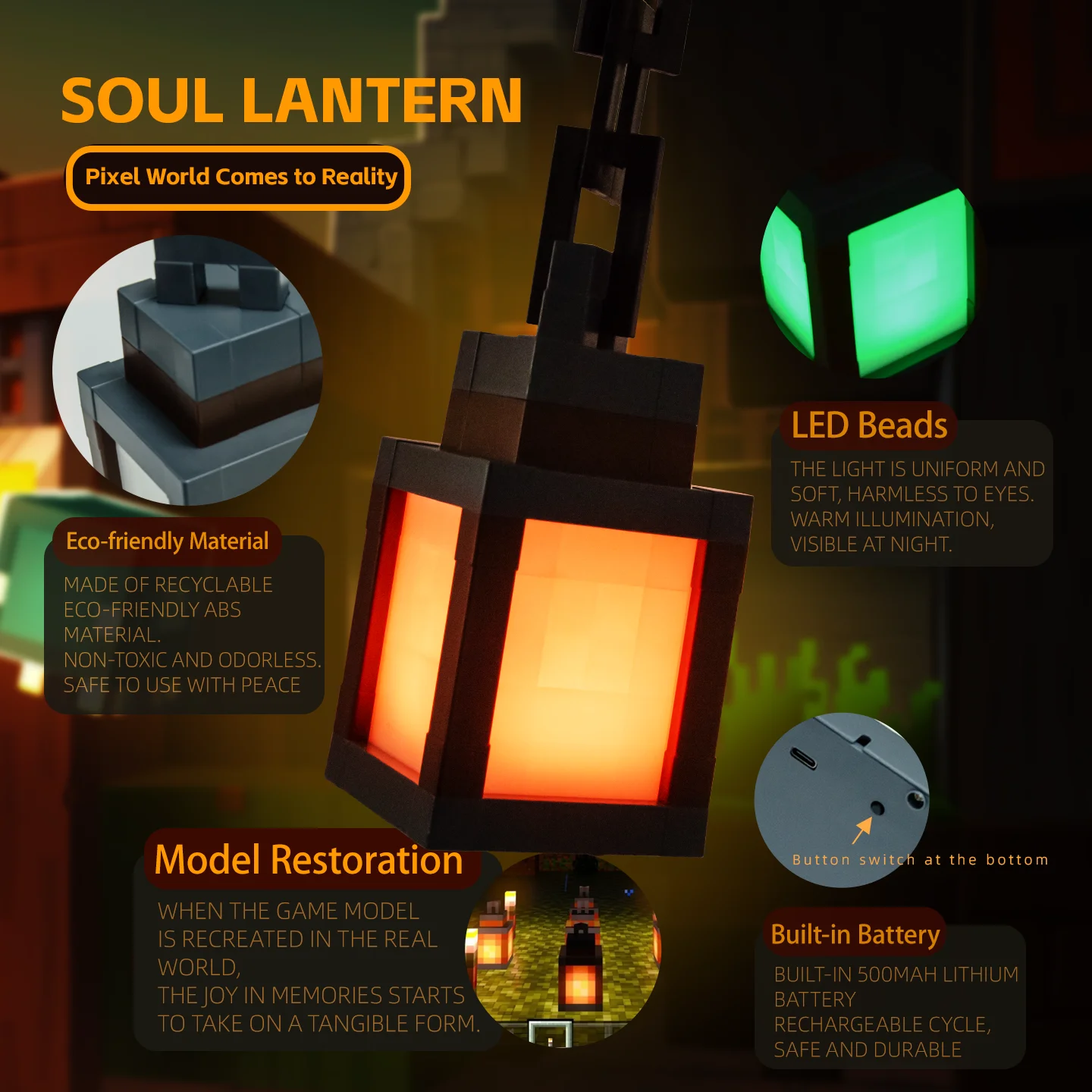 Pixel Style Night Light Portable Lantern Tabletop Ornament 16 Colors Lantern DIY Interior Decoration Festival