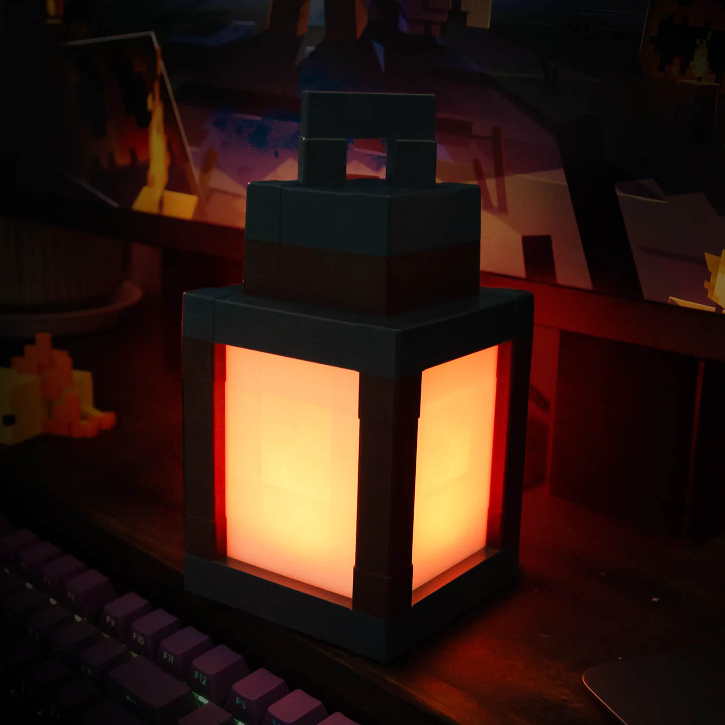 Pixel Style Night Light Portable Lantern Tabletop Ornament 16 Colors Lantern DIY Interior Decoration Festival