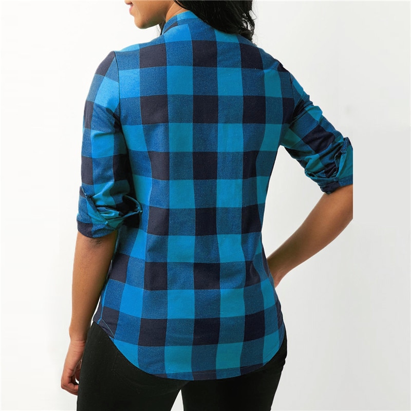Plaid Shirts Lace-Up Blouse Plaid Shirts Lace-Up Blouse
