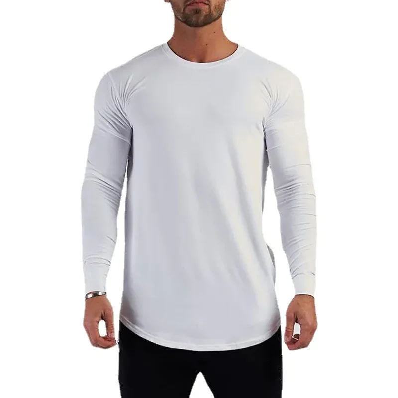 Plain Cotton Breathable Long Sleeve Clothing Gym Fitness Bodybuilding Sport T-shirts Mens Workout Casual Slim Fit
