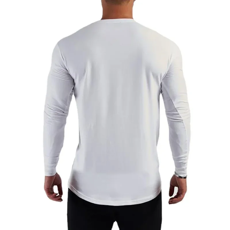 Plain Cotton Breathable Long Sleeve Clothing Gym Fitness Bodybuilding Sport T-shirts Mens Workout Casual Slim Fit