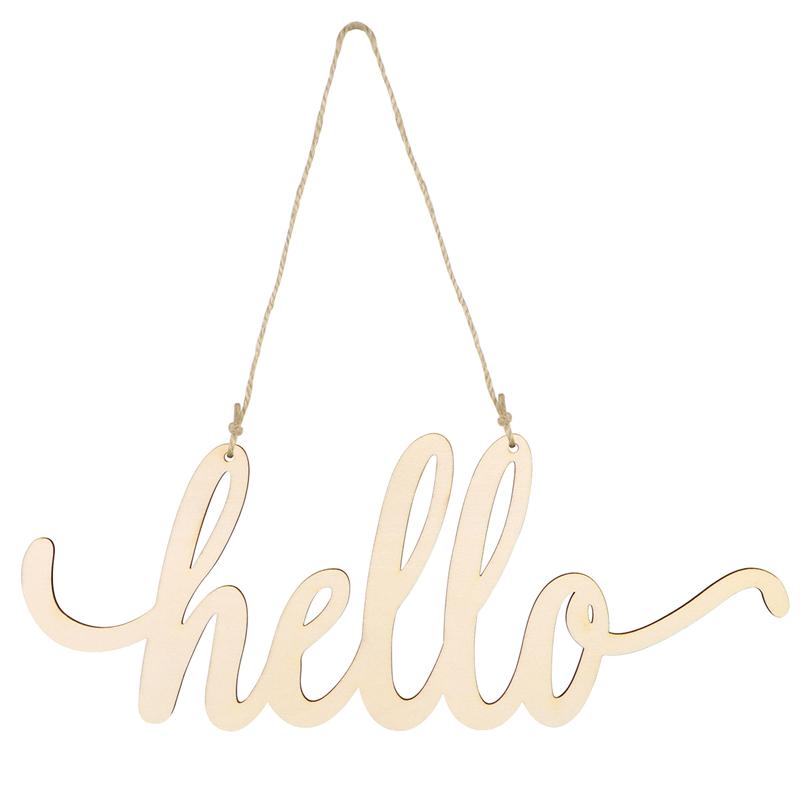 Plain Natural Wooden Hello Sign
