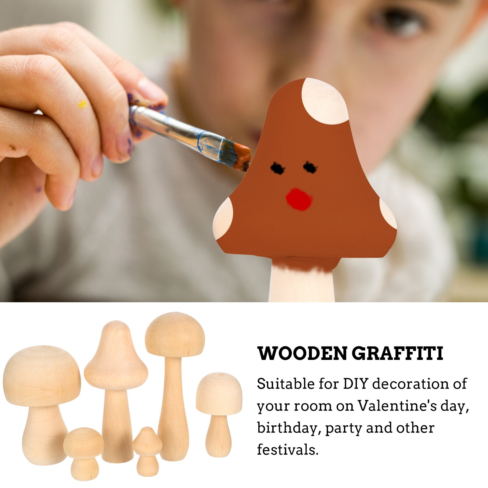 Plain Natural Wooden Mushrooms (6pcs) Plain Natural Wooden Mushrooms (6pcs)
