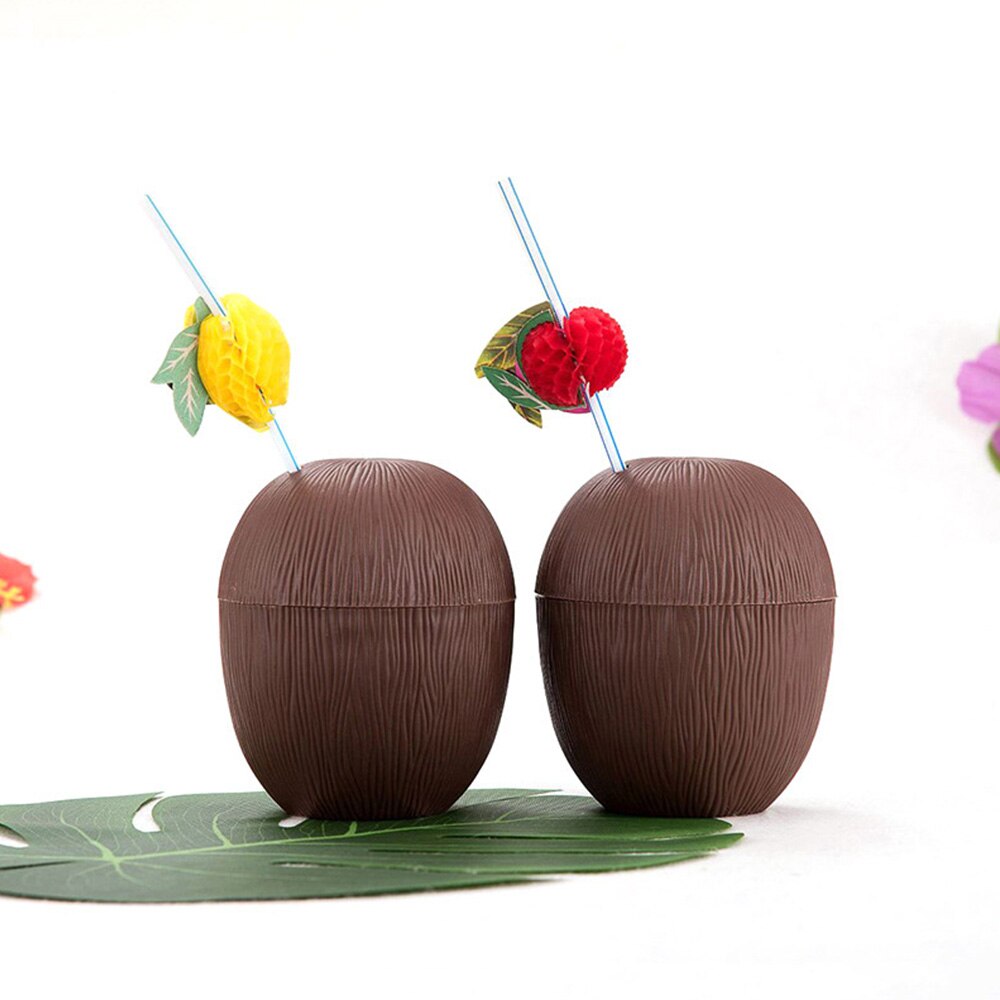 Plastic Coconut Cups with Straws (12pc)