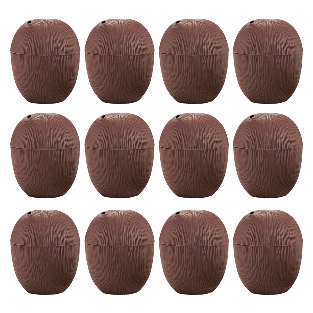 Plastic Coconut Cups with Straws (12pc)