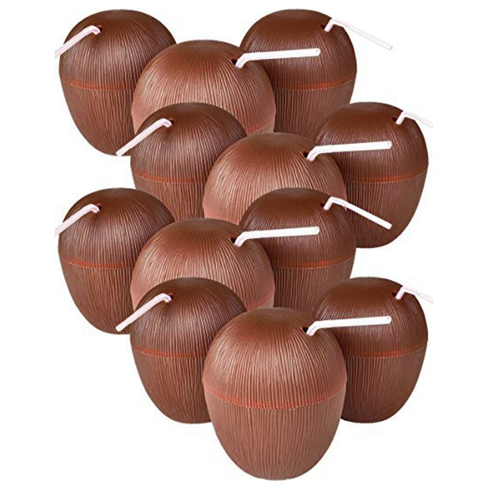 Plastic Coconut Cups with Straws (12pc)