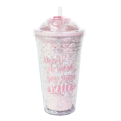 Plastic Cup with Lid and Straw
