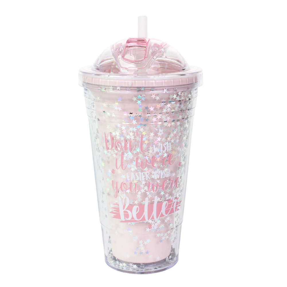 Plastic Cup with Lid and Straw