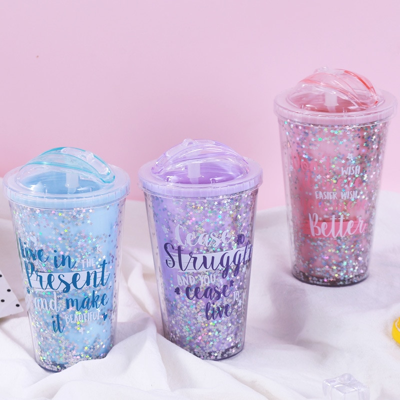 Plastic Cup with Lid and Straw