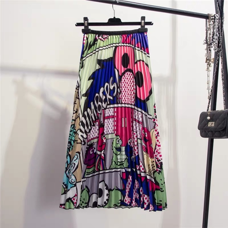 Pleated Maxi Skirt Sesame Street Print Pleated Maxi Skirt Sesame Street Print
