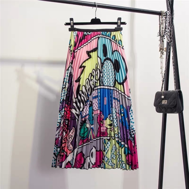 Pleated Maxi Skirt Sesame Street Print Pleated Maxi Skirt Sesame Street Print