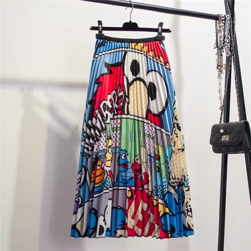 Pleated Maxi Skirt Sesame Street Print Pleated Maxi Skirt Sesame Street Print