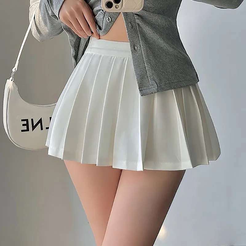 Pleated Skirt with Shorts Women Sexy High Waist White Black A-line Korean Gyaru Mini Tennis Skirt School Girl Summer Pleated Skirt with Shorts Women Sexy High Waist White Black A-line Korean Gyaru Mini Tennis Skirt School Girl Summer