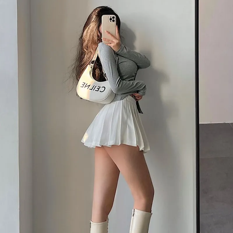 Pleated Skirt with Shorts Women Sexy High Waist White Black A-line Korean Gyaru Mini Tennis Skirt School Girl Summer Pleated Skirt with Shorts Women Sexy High Waist White Black A-line Korean Gyaru Mini Tennis Skirt School Girl Summer