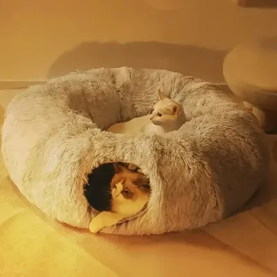 Plush Cat Bed with Tunnel for Indoor Cats Multifunctional Cat Tunnel Bed with Peephole Fluffy Donut Cat Bed with Tunnel Plush Cat Bed with Tunnel for Indoor Cats Multifunctional Cat Tunnel Bed with Peephole Fluffy Donut Cat Bed with Tunnel