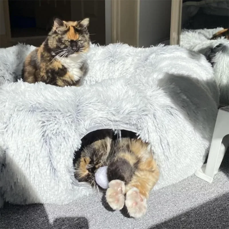 Plush Cat Bed with Tunnel for Indoor Cats Multifunctional Cat Tunnel Bed with Peephole Fluffy Donut Cat Bed with Tunnel Plush Cat Bed with Tunnel for Indoor Cats Multifunctional Cat Tunnel Bed with Peephole Fluffy Donut Cat Bed with Tunnel