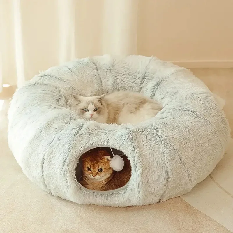 Plush Cat Bed with Tunnel for Indoor Cats Multifunctional Cat Tunnel Bed with Peephole Fluffy Donut Cat Bed with Tunnel Plush Cat Bed with Tunnel for Indoor Cats Multifunctional Cat Tunnel Bed with Peephole Fluffy Donut Cat Bed with Tunnel