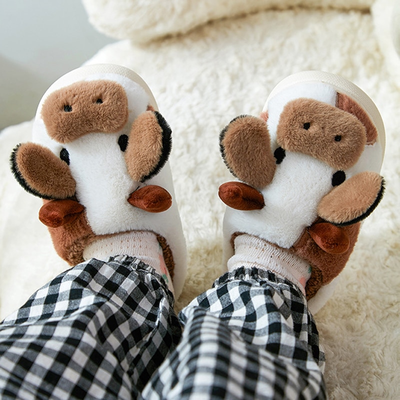 Plush Cow Slippers for Adults