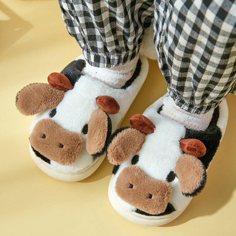Plush Cow Slippers for Adults