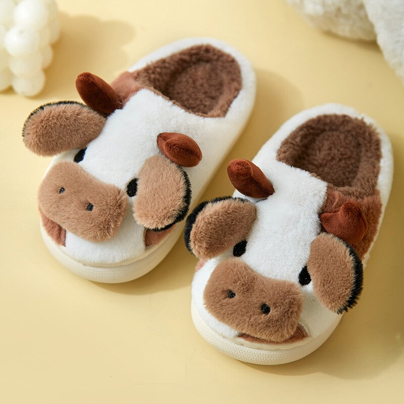 Plush Cow Slippers for Adults