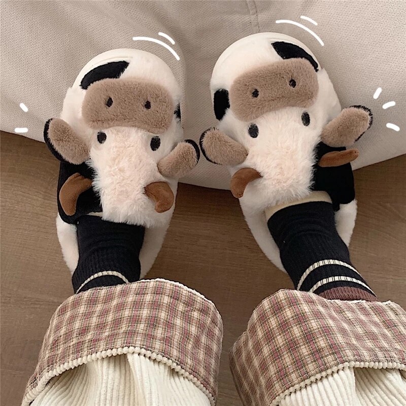 Plush Cow Slippers for Adults