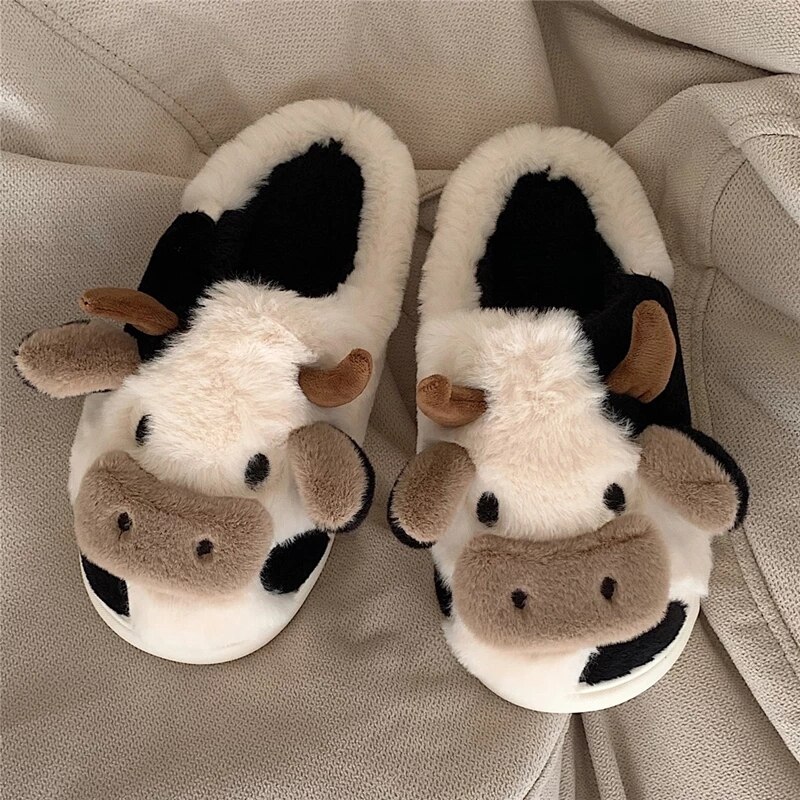 Plush Cow Slippers for Adults