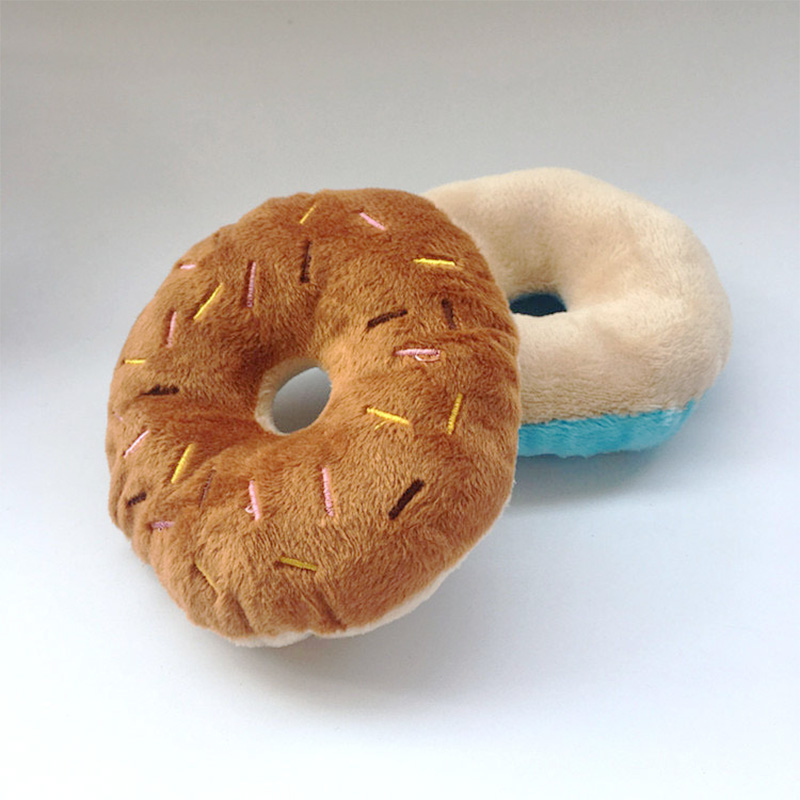 Plush Squeaky Donut Dog Toy