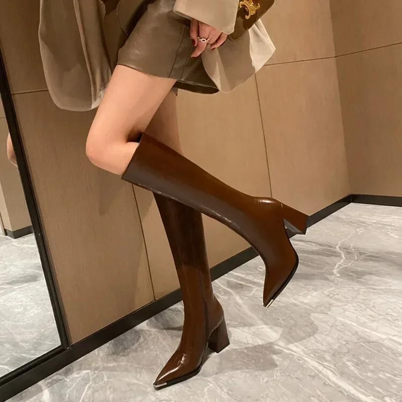 Pointed Toe Women High Boots Fashion Side Zippers Long Booties Ladies Elegant Party High Heel Shoes Winter Women's
