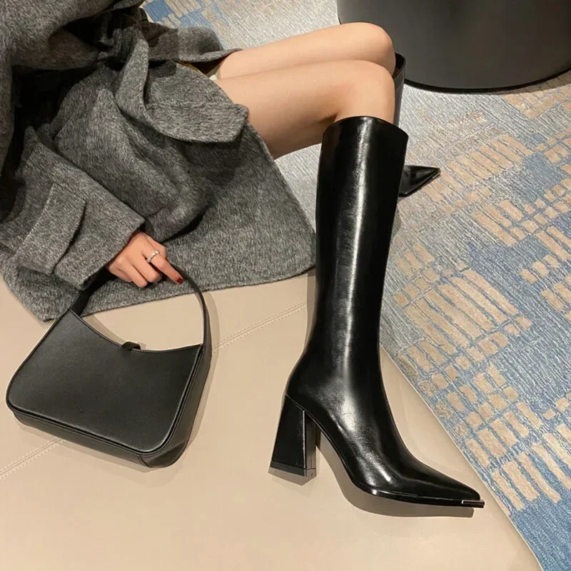 Pointed Toe Women High Boots Fashion Side Zippers Long Booties Ladies Elegant Party High Heel Shoes Winter Women's