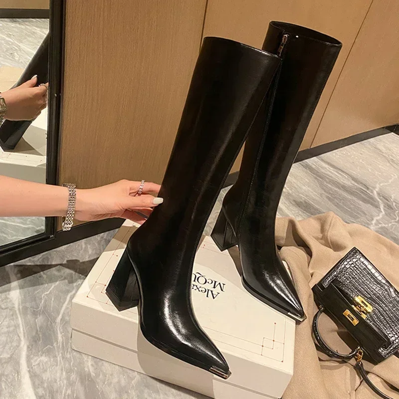 Pointed Toe Women High Boots Fashion Side Zippers Long Booties Ladies Elegant Party High Heel Shoes Winter Women's