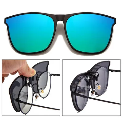 Polarized Clip On Sunglasses Men Photochromic Car Driver Goggles Night Vision Glasses Anti Glare Vintage Square Glasses
