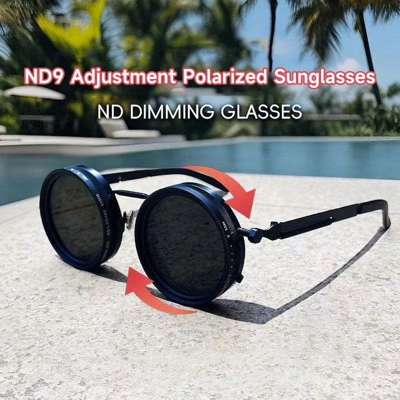 Polarized Round Sunglasses Men ND9 Adjustable Dimming Sun Glasses Women Retro Punk Fishing Eyeglasses Outdoor Shades