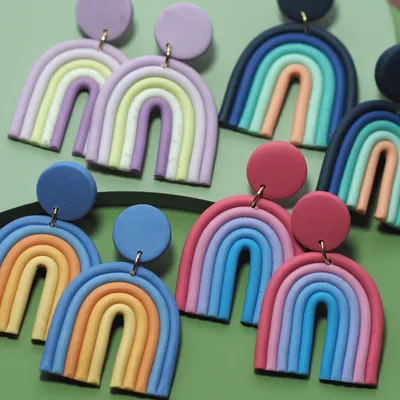 Polymer Rainbow Clay Earrings (1 Pair) Polymer Rainbow Clay Earrings (1 Pair)