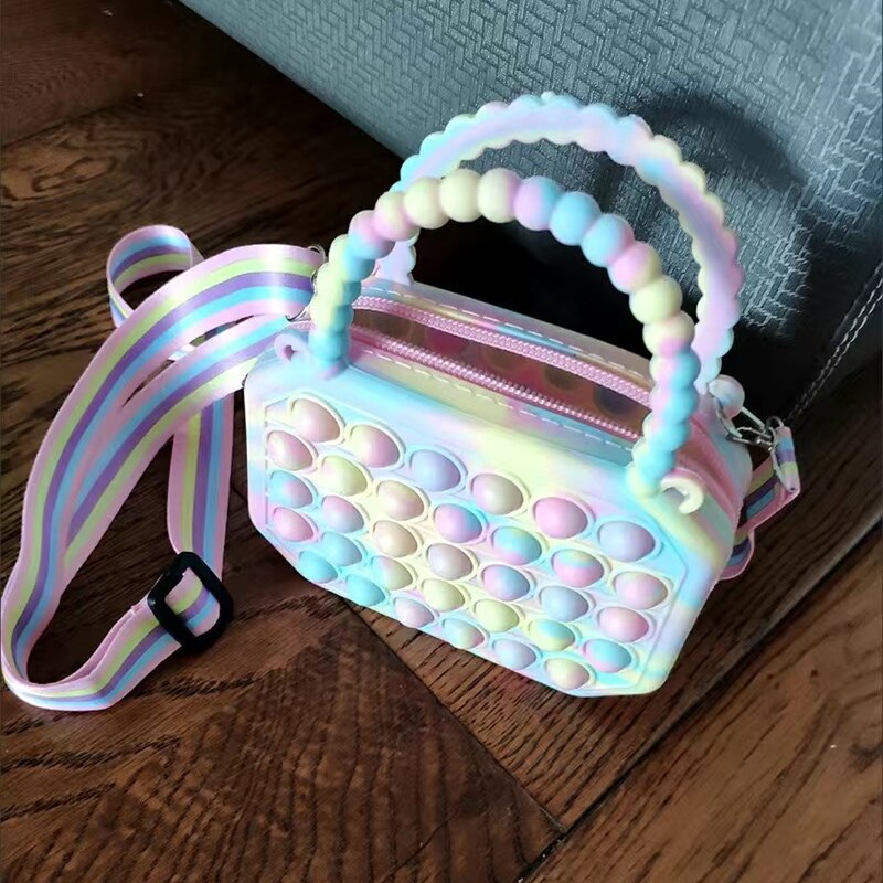 Pop Purse Silicone Sensory Push Pop Bubble Bag Crossbody Bag Antistress Toys Reliver Autism Handbag Coin Pouch for Kids