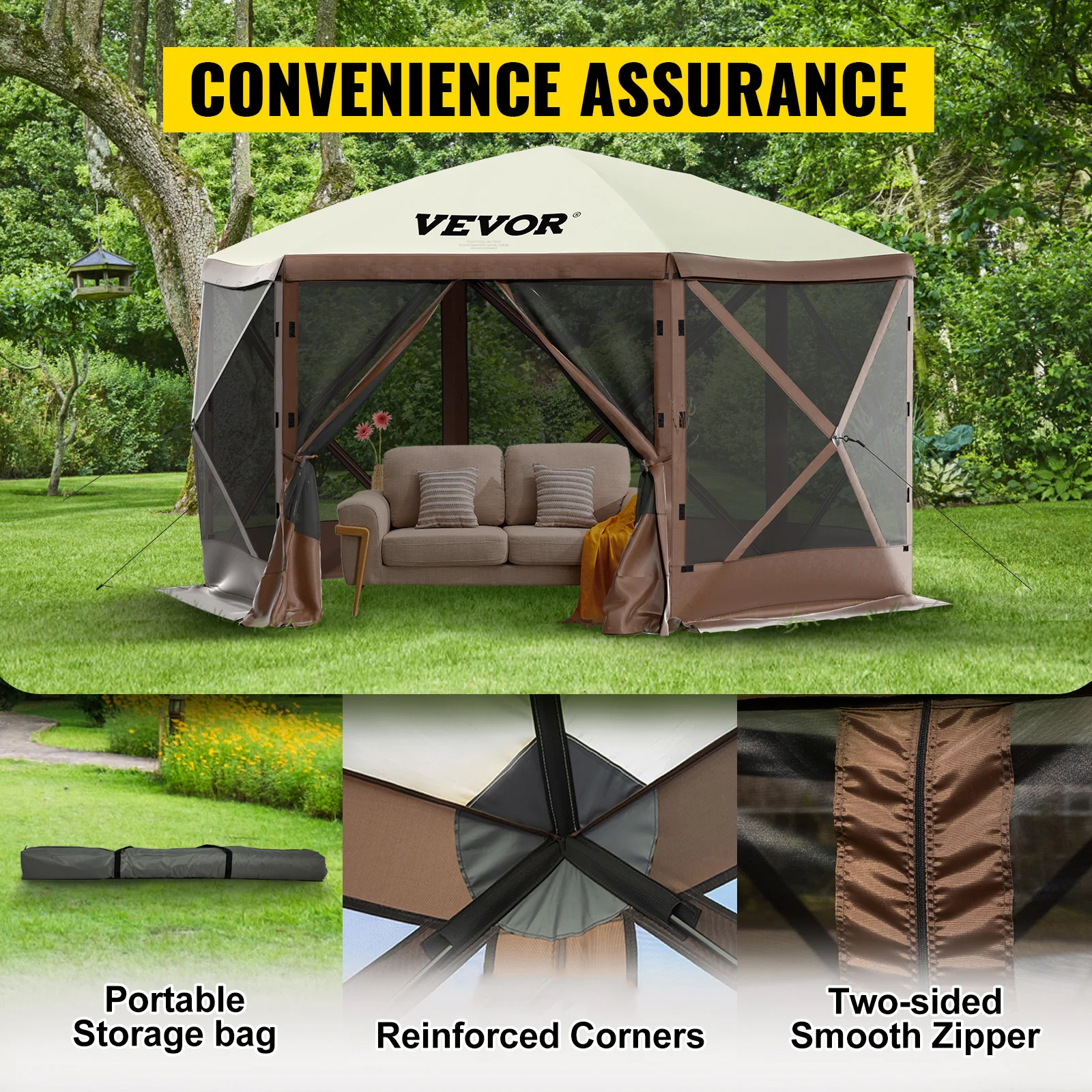 Pop-up Camping Gazebo Camping Canopy Shelter 6 Sided 12′ x 12′ / 10′ x 10′ Sun Shade Tents & Canopies Camping & Hiking