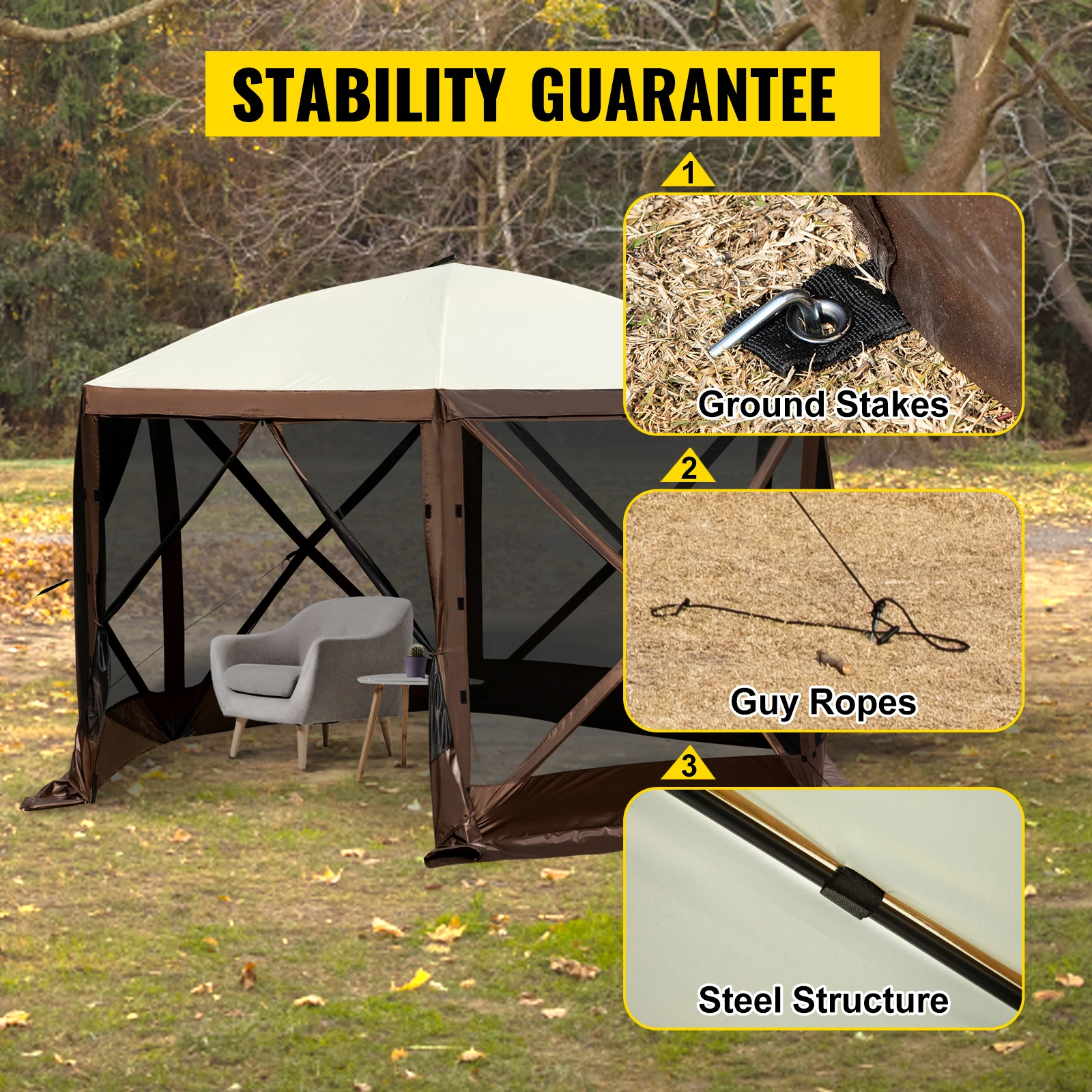 Pop-up Camping Gazebo Camping Canopy Shelter 6 Sided 12′ x 12′ / 10′ x 10′ Sun Shade Tents & Canopies Camping & Hiking