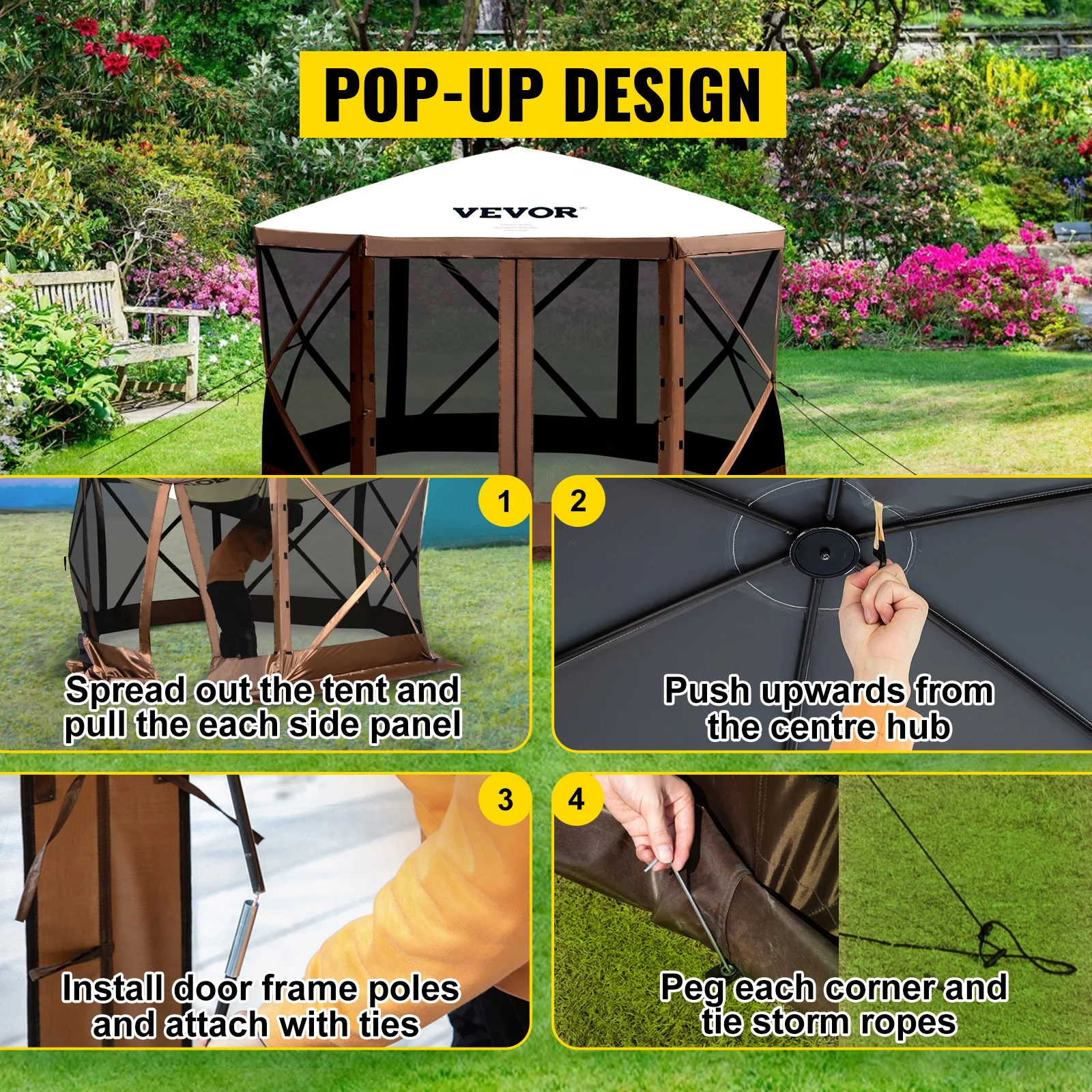 Pop-up Camping Gazebo Camping Canopy Shelter 6 Sided 12′ x 12′ / 10′ x 10′ Sun Shade Tents & Canopies Camping & Hiking