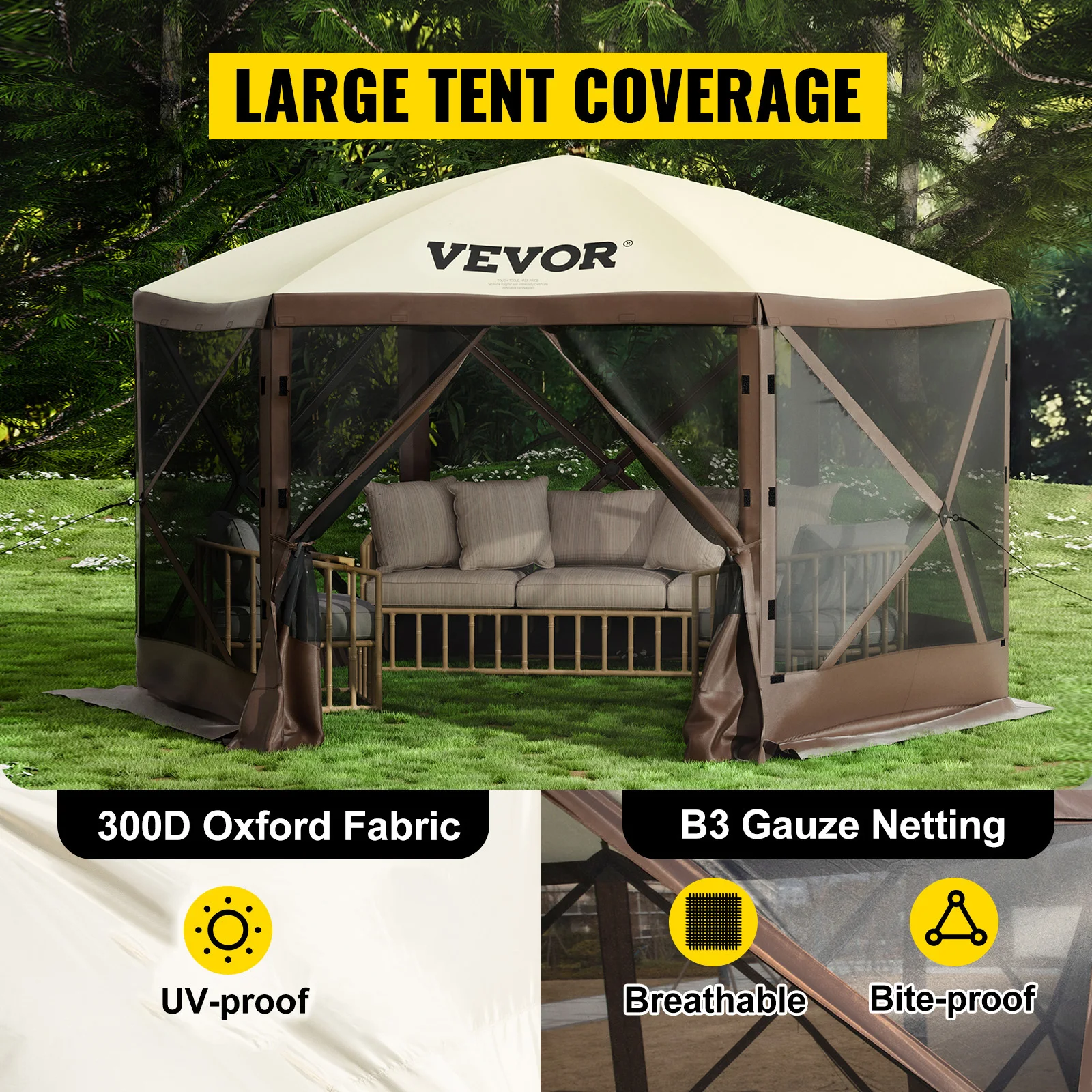 Pop-up Camping Gazebo Camping Canopy Shelter 6 Sided 12′ x 12′ / 10′ x 10′ Sun Shade Tents & Canopies Camping & Hiking